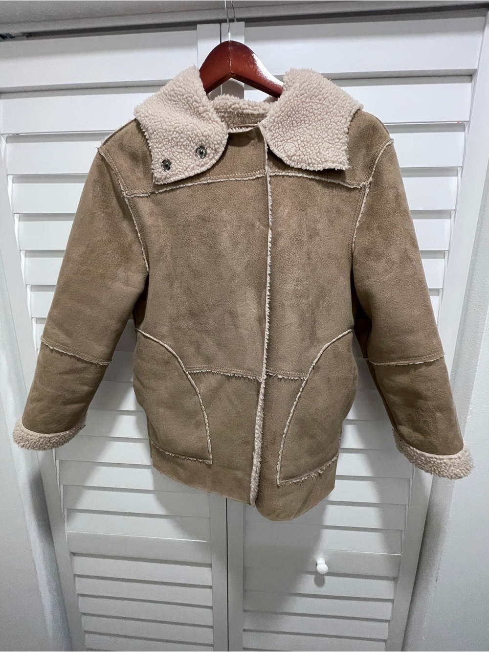 Zara Beige Tan Faux-Shearling Pea Coat for Kids